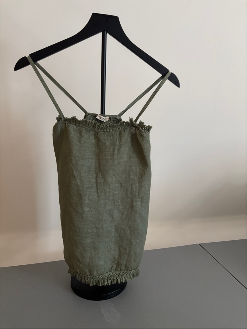 Olive Fringe Trim Linen Cami